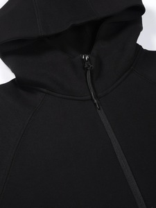 Survêtement à capuche noir pour homme, fermeture éclair intégrale, couleur unie, vêtement décontracté, pantalon respirant en polyester pour l'automne, poches latérales - Product Image 3