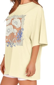 Service OEM – Nouveau design de t-shirt décontracté pour femme, imprimé numériquement, 100 % coton, manches courtes, col et épaules tombantes, confortable, grandes tailles - Product Image 5