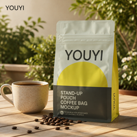 YOUYI Sachet de café à fond plat de 8oz et 12oz de qualité alimentaire avec valve de dégazage, conception personnalisée, sac stand-up, impression OEM