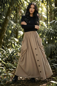 Falda Maxi Bohemia de Color Oscuro Convertible en Pantalones Palazzo Holgados con Dos Bolsillos Grandes, para Uso Diario y Festivales - Product Image 2