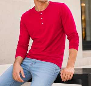 เสื้อเชิ้ตแขนยาวสีแดงล้วนสำหรับผู้ชาย ทรงปกติ คอโอ ผ้าโพลีเอสเตอร์/คอตตอน กันยับ เป็นมิตรกับสิ่งแวดล้อม - Product Image 2