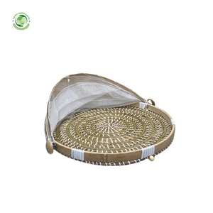 Woven straw food <b>cover</b> with brown pattern Kitchenware and <b>table</b> decoration Wholesale eco-friendly Made in Vietnam - Product Image 1
