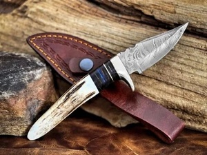 Cuchillo de Caza Fijo de Acero Damasco Recto OEM/ODM DIY con Mango de Cuerno de Ciervo, Espiga Completa, para Supervivencia al Aire Libre y Camping, 3 Años de Garantía - Product Image 4