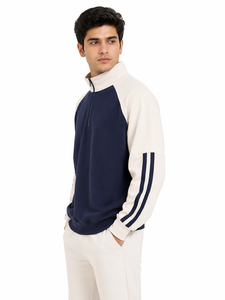 Sudadera deportiva prémium para hombre con cremallera de un cuarto, diseño de bloques de color, manga larga y cuello alto simulado - Product Image 3
