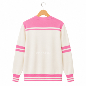 เสื้อคาร์ดิแกนสไตล์พรีปปี้สีชมพูขาว แบรนด์ Cosh International Custom Logo Sisterhood Sorority  แขนยาว มีกระเป๋าและกระดุม - Product Image 5