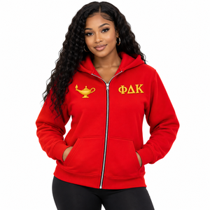 Sudadera con capucha y cremallera para mujer PDK, con apliques de letras griegas, bolsillo frontal, corte holgado, informal, para combinar con otras prendas, ropa de moda informal - Product Image 1