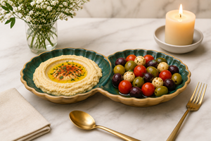 Luxury <b>Ceramic</b> Classic Design Eco-Friendly Dry Fruit Serving <b>Plate</b> with Dual Compartments - Product Image 3