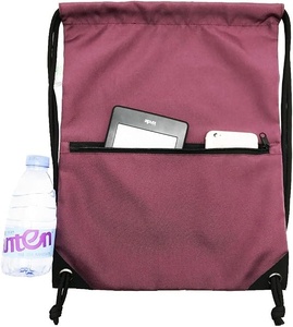 Purple Nylon <b>Drawstring</b> <b>Backpack</b> with Zippered Pocket 30-40L Capacity for Sports and Gym Use - Product Image 2