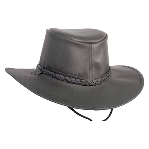 Chapeau de cowboy en cuir véritable noir, style western, avec bande tressée et sangle de menton, large bord, unisexe, chapeau de brousse Outback pour l'usage quotidien des agriculteurs - Product Image 4