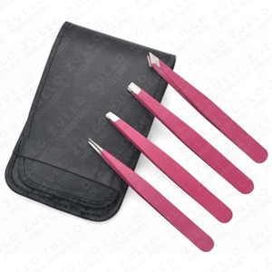 4PCS Stainless Steel Eyebrow Tweezers Set Slant Angled Tip PU <b>Leather</b> Pouch Custom Beauty Grooming <b>Tool</b> OEM - Product Image 4
