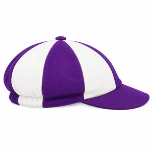 Customized <b>Purple</b> White 8 Panel Adjustable Wool Felt Cricket Cap Vintage Baggy Soft 3D Embroidery School Uniform Tournament Team - Product Image 2