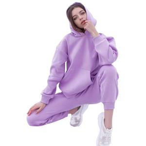 Ensemble de survêtement à capuche pour femmes, couleur unie, manches longues, taille élastique, vêtements décontractés d'automne, streetwear léger, 100% coton - Product Image 3