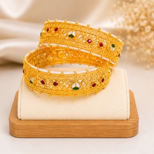 Zyvory 925 Silver Traditional Designer Kada <b>Bangles</b> <b>Set</b> for Women Wedding Jewelry Hall Mark & HUID Certified - Product Image 2