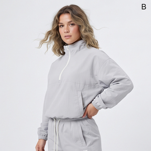 Survêtement unisexe léger coupe-vent 100 % nylon, pull à demi-zip et pantalon à cordon de serrage, imperméable, pour tenue décontractée - Product Image 3