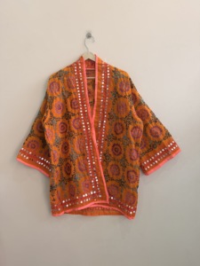 Phulkari Embroidered Handmade Viscose Georgette Luxury Robe <b>Jacket</b> for Women Festival Wear Breathable - Product Image 1