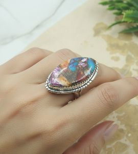 Natural Pink Dahlia Oyster Copper Turquoise Gemstone <b>925</b> <b>Silver</b> <b>Ring</b> Handmade Statement Jewelry Rose Gold Yellow Gold Plated Her - Product Image 3