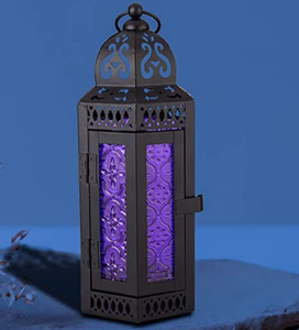 <b>Black</b> Purple Glass <b>Lantern</b> Decorative Candle Holder Mystical Evening Ambience Celestial Wonder - Product Image 1