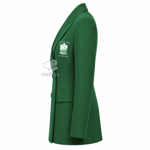 Blazer croisé vert uni brodé pour femme Iota Phi Lambda Sorority, veste de costume décontractée et ajustée pour le bureau - Product Image 3