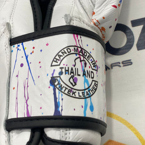 Fairtex <b>White</b> Color Droplet Design Mauy Thai Leather Boxing Gloves <b>Lace</b>-Up Closure Breathable UV Protection for Gym Training - Product Image 4