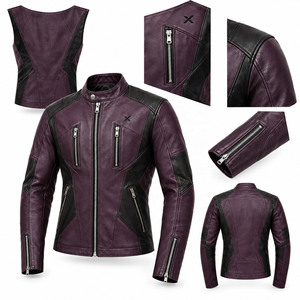 Veste de moto en cuir tendance moderne |   Violet Noir Teal Cognac |   Fabricant OEM ODM |   Qualité de conception haut de gamme | - Product Image 6