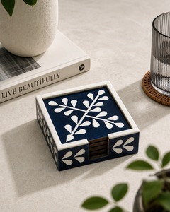 Ensemble de dessous de verre carrés modernes en céramique et résine avec boîte de rangement, design géométrique noir et blanc, tapis antidérapants pour la décoration de table - Product Image 6