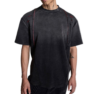เสื้อยืดผู้ชายสไตล์ Acid Wash ผ้าฝ้ายฟอก ดีไซน์ตะเข็บขาดๆ แนวสตรีทแวร์ลำลอง รับสกรีนโลโก้ - Product Image 5