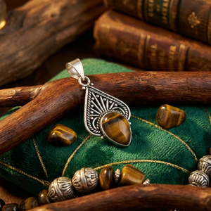 Collier pendentif œil de tigre fait main, taille poire, 10x14mm, pierre naturelle, plaqué or 18 carats, monture en laiton, style bohème avec cordon - Product Image 1