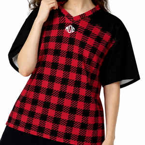 Venta al por Mayor de Camisetas de Fútbol Americano Personalizadas por Sublimación, Diseño a Cuadros Rojo y Negro, Uniformes Unisex para Equipos, Fabricación de Ropa al por Mayor OEM - Product Image 1