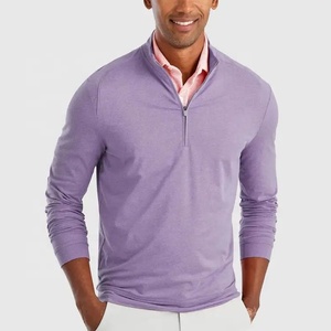 เสื้อกอล์ฟผู้ชายสีน้ำเงิน แขนยาว คอซิป ผ้าถักโพลีเอสเตอร์ สีพื้น สวมใส่สบาย แห้งเร็ว มีซิปปิดด้านหน้า - Product Image 4
