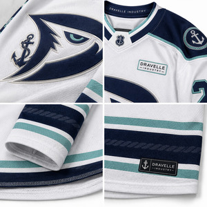 Custom Ice Hockey Jersey OEM Pearl White Navy Seafoam Pro Weight Teamwear Jersey - Product Image 4
