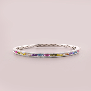 Women's <b>Silver</b> Plated Alloy <b>Cuff</b> <b>Bracelet</b> with Cushion Cut Diamond Channel Set Geometric Design Classic Style Gift - Product Image 1