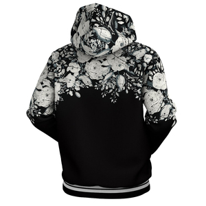 <b>Men's</b> Floral Print Hooded Sweatshirt Regular Fit Black White Knitted Casual Autumn Wear With Pocket autumn wear Regular - Product Image 2