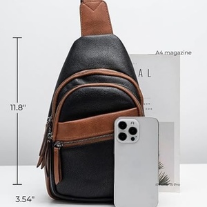 <b>Top</b> Quality Brown & Black Leather Sling Chest Bag for Women Large Crossbody Travel Bag with Reinforced Stitching - Product Image 2