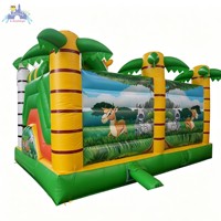 Lilytoys Château Gonflable Commercial Thème Animaux de la Jungle, Combo Château Gonflable et Aire de Jeu Gonflable pour Fêtes d'Enfants et Parcs d'Attractions
