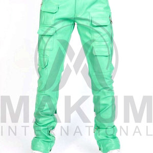 Pantalon cargo vert pour homme, coupe droite, plusieurs poches, fermeture éclair, taille élastique, style workwear - Product Image 3