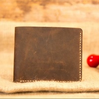 Dompet Kulit Asli Vintage Berkualitas Tinggi, Model Lipat Dua, Kantong Depan, Tahan Air, Tipis, Tempat Kartu Kredit, Dapat Dikustomisasi untuk Pria