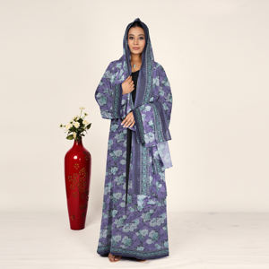 Abaya de Chifón con Estampado Floral, Mangas Fluidas y Pañuelo a Juego, Abertura Frontal, Atuendo Islámico Modesto para Mujer, Moda Árabe - Product Image 3