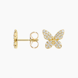 Boucles d'oreilles à clous en diamant avec motif papillon symétrique - Product Image 2
