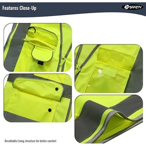 Gilet de sécurité haute visibilité personnalisé classe 2, bandes réfléchissantes, design multi-poches, imperméable, fabricant OEM/ODM, logo personnalisé - Product Image 2