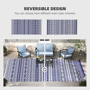 Tappeto da Esterno Reversibile Impermeabile 9FT X 18FT in Materiale PP con Borsa per il Trasporto, Motivo Geometrico Blu e Bianco, Paglia Riciclata per Corridoio - Product Image 4