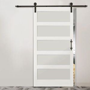 42 pouces. X 84 In. Kit de quincaillerie pour porte de grange non finie de 7 pieds avec 5 panneaux en verre trempé, installation simple - Poignée de porte coulissante pour grange - Product Image 3