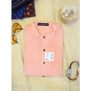 Men Stylish Plain Cotton <b>Purple</b> Shirt Short Sleeve Stand Collar Comfortable Casual Outfit Available in Various Sizes for Men - Product Image 2