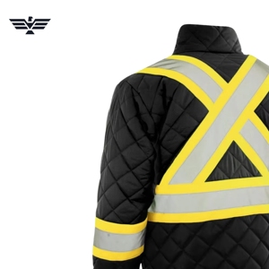 Chaqueta de Seguridad Reflectante Acolchada de Algodón Ignífugo Personalizada |   Chaqueta de Trabajo Acolchada Negra de Alta Visibilidad con Cinta Reflectante - Product Image 3
