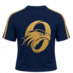 Ensemble uniforme de cheerleading bleu marine et or, chemise à manches courtes, jupe plissée, tenue de sport d'équipe, entraînement, performance, compétition - Product Image 5