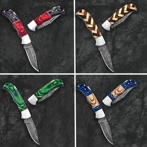 มีดพับดามัสกัสคุณภาพสูงแบบสั่งทำพิเศษสำหรับผู้ชาย มีดพกพาสำหรับการเอาชีวิตรอดและการล่าสัตว์ ด้ามไม้ ของขวัญ - Product Image 6