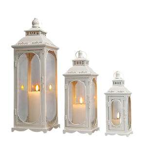<b>Set</b> Of 2 Black Metal Decorative <b>Lanterns</b> Vintage Style Hanging Candle Holders With Tempered Glass For Indoor Outdoor Events - Product Image 5