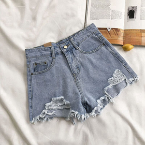 Women's Mid-Waisted Winter Perforated Denim Shorts Streetwear Style Button Versatile Hem Loose <b>Boot</b> Cut Quick Dry Vintage Hot - Product Image 3