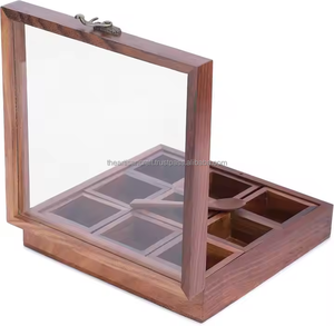 Boîte à épices en bois artisanale avec plusieurs compartiments pour le rangement de la cuisine Organisateur de masala rustique pour épices et herbes - Product Image 2