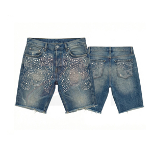 Fabricante Mayorista de Shorts de Mezclilla Lavada para Hombre con Pedrería, Shorts de Jean de Algodón Pesado, Moda Urbana, Producción Privada Personalizada - Product Image 1