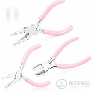 Kit de 3 outils de fabrication de bijoux en acier inoxydable avec micro-pinces, pinces à 6 anneaux, coupe-ondes concaves et pinces plates en nylon - Product Image 1